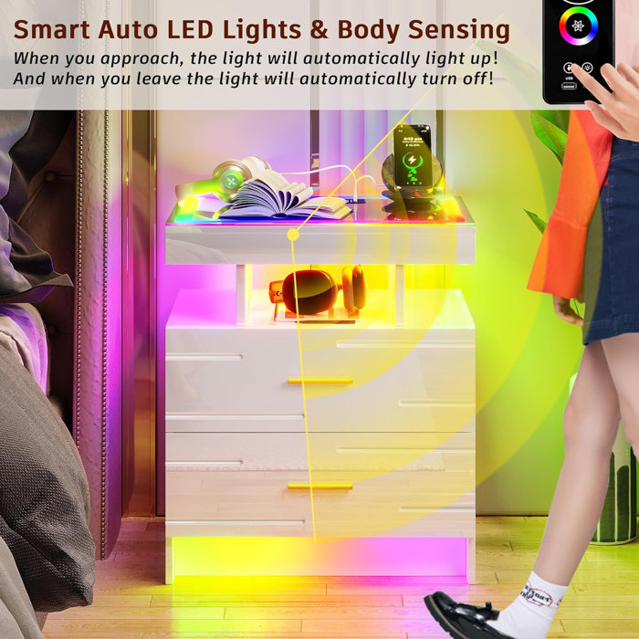 Wrought Studio Led Nightstand With Charging Station Wayfair